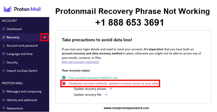 ProtonMail Recovery Phrase Not Working